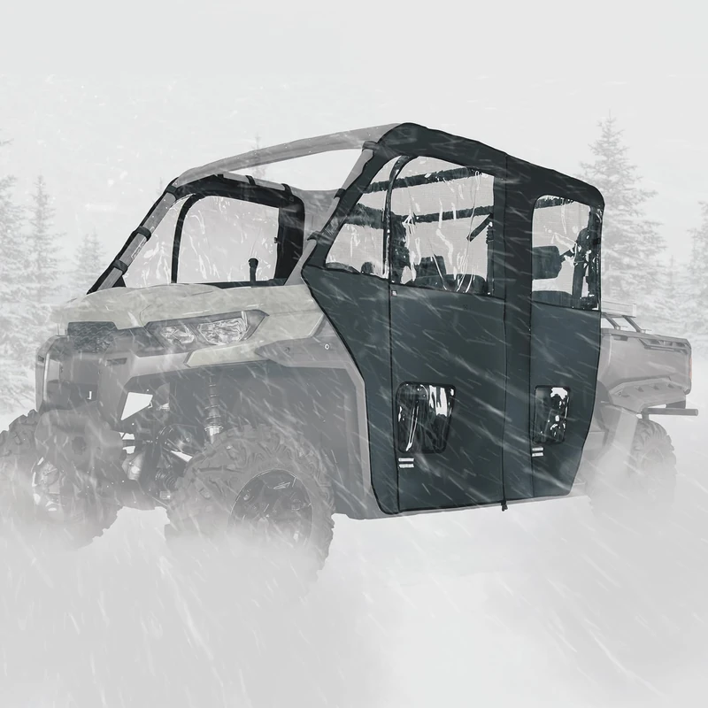 KEMIMOTO Soft Cab Enclosure Doors with Open Slot for Side Mirrors Compatible with Can Am Defender Max HD 7/8/9/10 DSP XT XMR 2017-2024 Upgrade Zipper Water-resistant Full Windshield Panel Accessories
