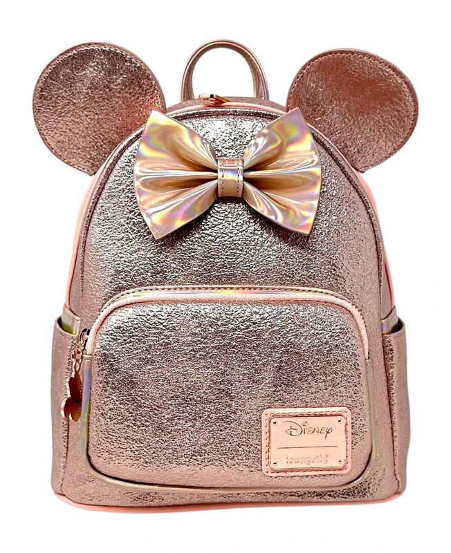 Loungefly Disney Minnie Mouse Pink Rose Metallic Womens Double Strap Shoulder Bag Purse, wdbk3328