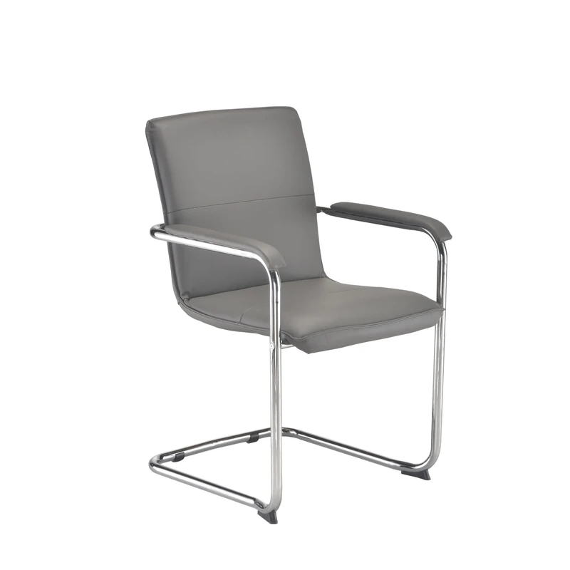 Office Hippo Cantilever Office Visitor Chair With Arms, For Meeting Rooms, Boardrooms or the Home Offfice, Chrome Cantilever Frame, PU Leather, Grey