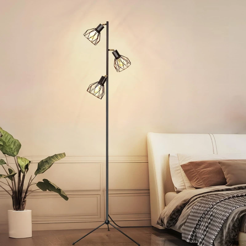 Dehobo Industrial Floor Lamps Standard Lamps Living Room Modern LED Tripod Free Standing Lamp E27 Foot Control Reading Light 3 Ways Black Adjustable Bedside Lamps for Bedroom Living Room Office