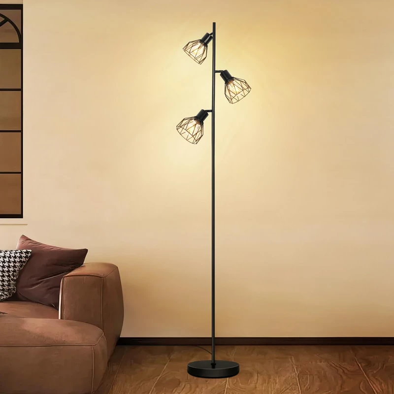 Dehobo Industrial Floor Lamps Standard Lamps Living Room Modern LED Free Standing Lamp E27 Foot Control Reading Light 3 Ways Black Adjustable Bedside Lamps for Bedroom Living Room Office