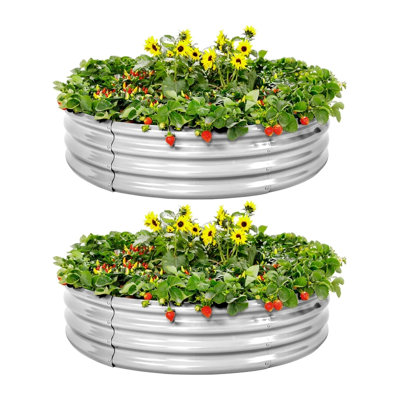 Land Guard Galvanized Raised Garden Bed 2Pcs, Planter Raised Garden Beds Outdoor, Round Clearance Raised Garden Beds for Gardening Vegetables 4x4x1ft……
