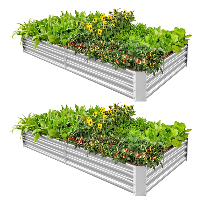 Land Guard 2 Pack 6×3×1ft Galvanized Metal Raised Garden Bed, Metal Planter Kit Box Outdoor for Deep-Rooted Vegetables, Flowers, Green and Herbs……