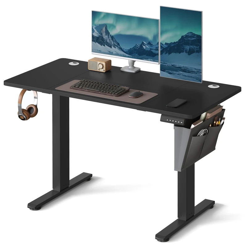 VASAGLE Electric Standing Desk, Height Adjustable Desk, 60 x 120 x (72-120) cm, 4 Memory Heights, Storage Pocket, for Home Office, Study, Ink Black LSD132B02