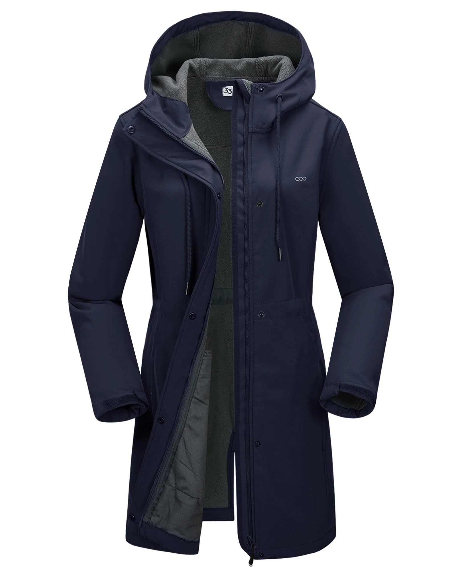 33,000ft Women’s Softshell Jacket with Hood Waterproof Ladies Functional Jacket Fleece Lined Windbreaker Breathable Raincoat Hooded Long Coats for Cycling Hiking Outdoor Dark Blue XS