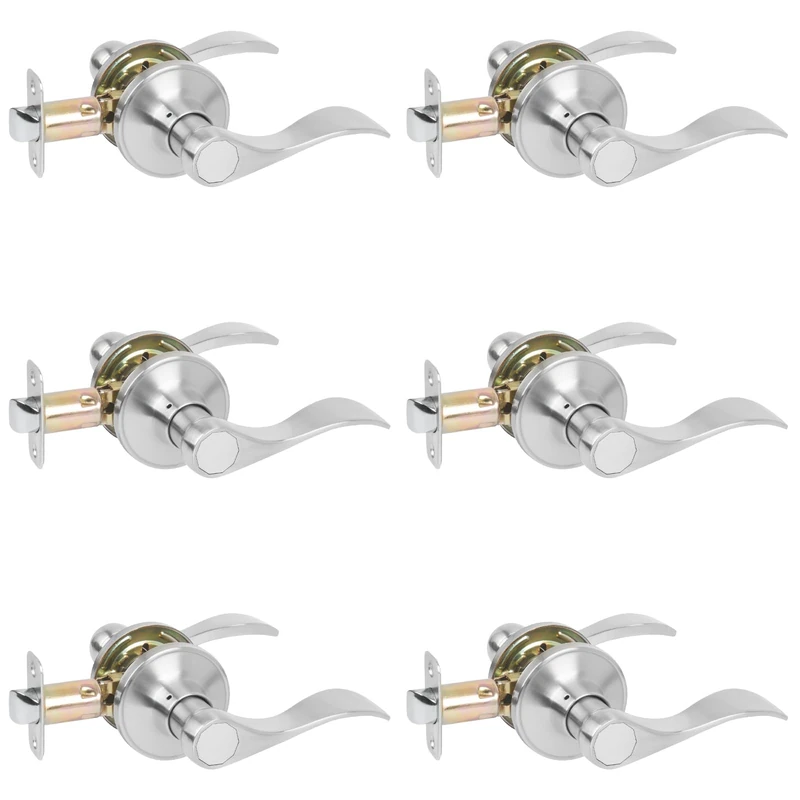 HOSOM - Interior Door Lever Set of 6, Passage Door Handles, Heavy Duty Non-Locking, Door Handle Set for Hallway, Closet Doors, Satin Nickel Finish with Plate