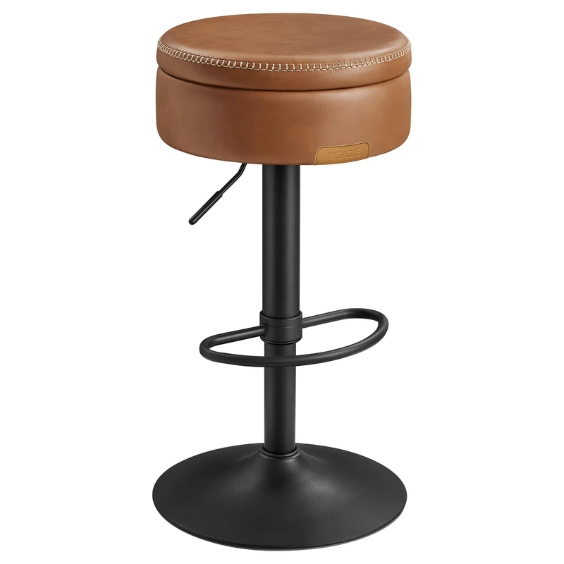 VASAGLE EKHO Collection - 360?Swivel Bar Stool, Height Adjustable Barstool with Storage, Synthetic Leather with Stitching, Mid-Century Modern, Kitchen Bar, Easy Assembly, Caramel Brown