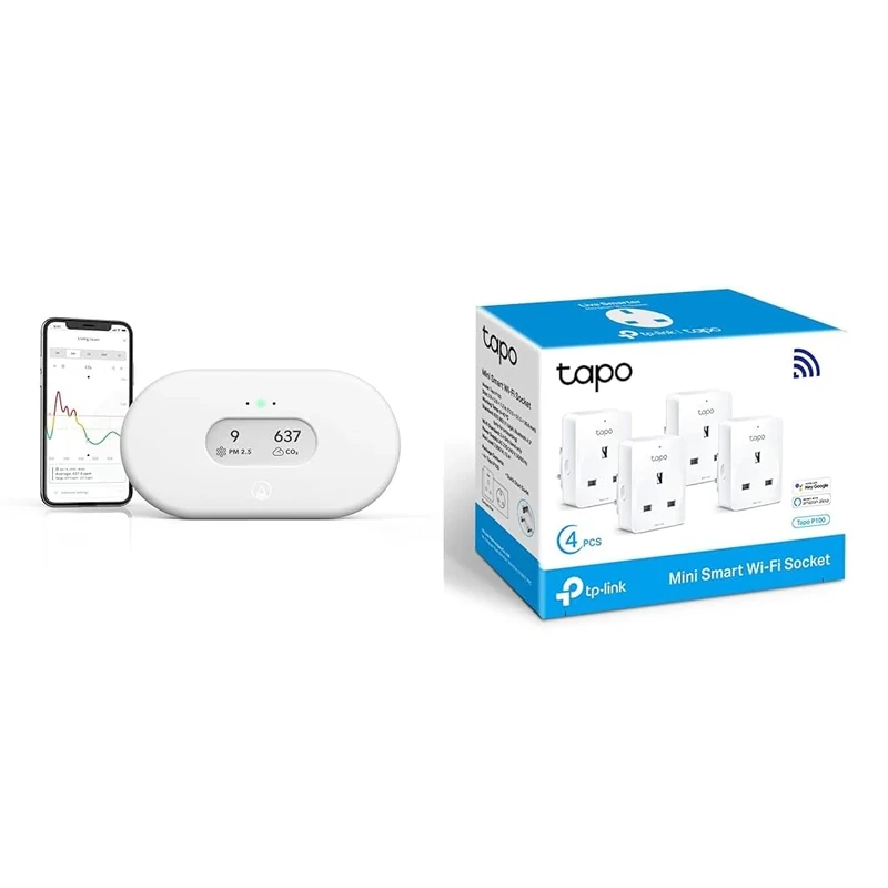 Airthings 2960 View Plus - Radon and Air Quality Monitor with PM 2.5, CO2, VOC, Humidity & Tapo Smart Plug Wi-Fi Outlet, Works with Amazon Alexa & Google Home,Max 13A Wireless Smart Socket