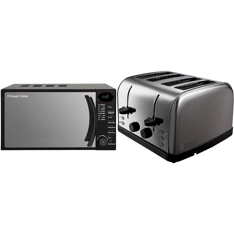 Russell Hobbs RHM1714B 17 Litre 700 W Black Digital Solo Microwave with 5 Power Levels, Digital Clock & 4 Slice Toaster (High lift feature, 7 Browning levels, Frozen/Cancel/Reheat function