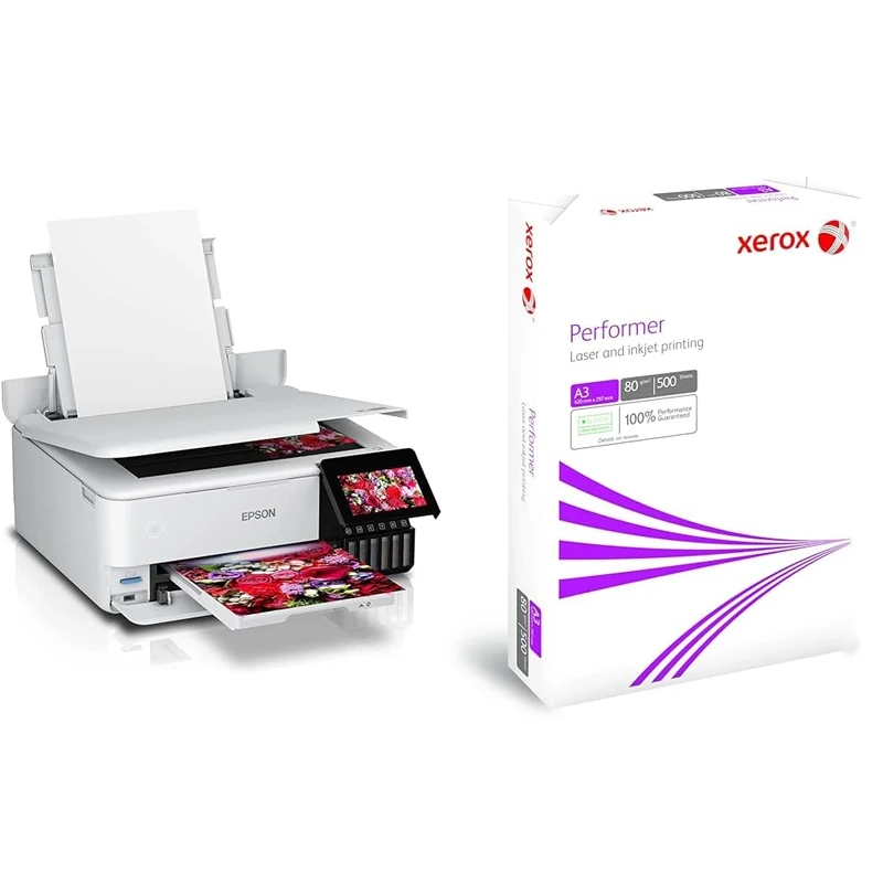Epson EcoTank ET-8500 A4 Wi-Fi Ink Tank Photo Printer & Xerox Performer Multifunctional Paper 80gsm 500 Sheets per Ream A3 White - Ref 003R90569 [1 Ream]