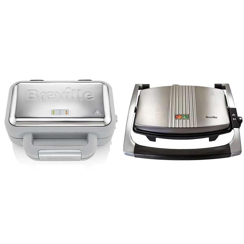 Breville VST072 DuraCeramic Waffle Maker, Non-Stick and Easy Clean with Deep-Fill Removable Plates & Sandwich/Panini Press & Toastie Maker | 3-Slice | Non-stick-coated aluminium plates