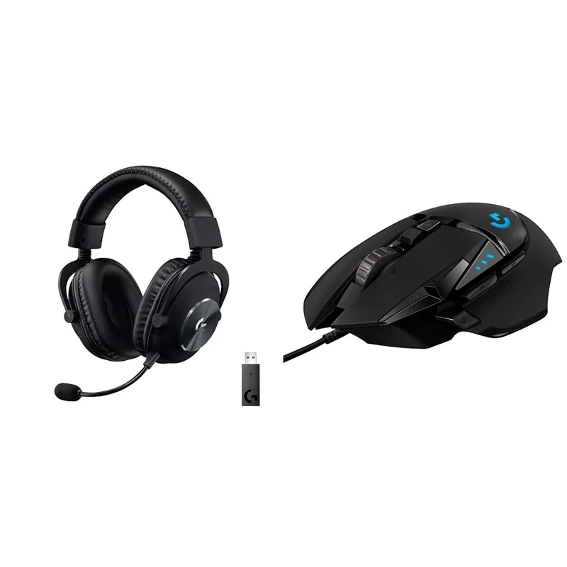Logitech G PRO X Wireless LIGHTSPEED Gaming Headset, Blue VO!CE Mic Filter Tech, 50 mm PRO-G Drivers & G502 HERO High Performance Wired Gaming Mouse, HERO 25K Sensor, 25,600 DPI, RGB