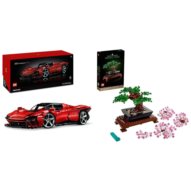 LEGO 42143 Technic Ferrari Daytona SP3, Race Car Model Building Kit, 1:8 Scale Advanced Collectible Set & 10281 Icons Bonsai Tree Set for Adults, Plants Home Décor Set with Flowers