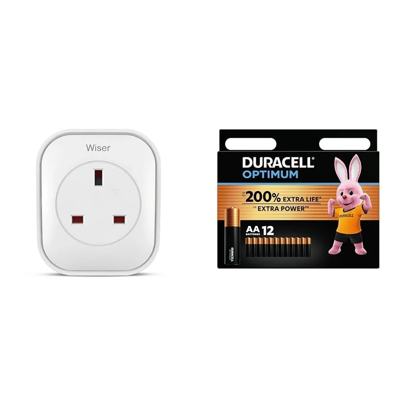 Drayton Wiser Smart Plug & Smart Heating System Range Extender - Works with Amazon Alexa & Duracell Optimum AA Batteries (12 Pack) - Alkaline Batteries 1.5V - Up To 200% Extra Life