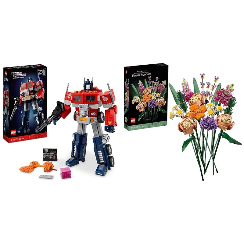 LEGO 10302 Icons Optimus Prime Transformers Figure Set, Collectible Transforming 2in1 Robot & 10280 Icons Flower Bouquet, Artificial Flowers, Set for Adults, Decorative Home Accessories
