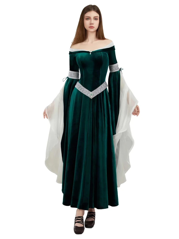 daizbella Medieval Renaissance Dress Elf Clothing Rretro Gown Dress with Chiffon Sleeves, Green, Medium