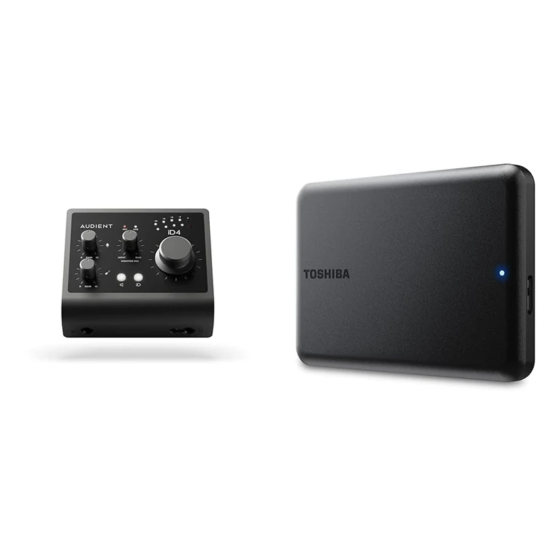 Audient Audio Interface iD4 MKII, Class A Console Microphone Preamp & Toshiba Canvio Partner 1TB Portable 2.5" External HDD, USB 3.2 Gen 1, Mac and Windows Compatible