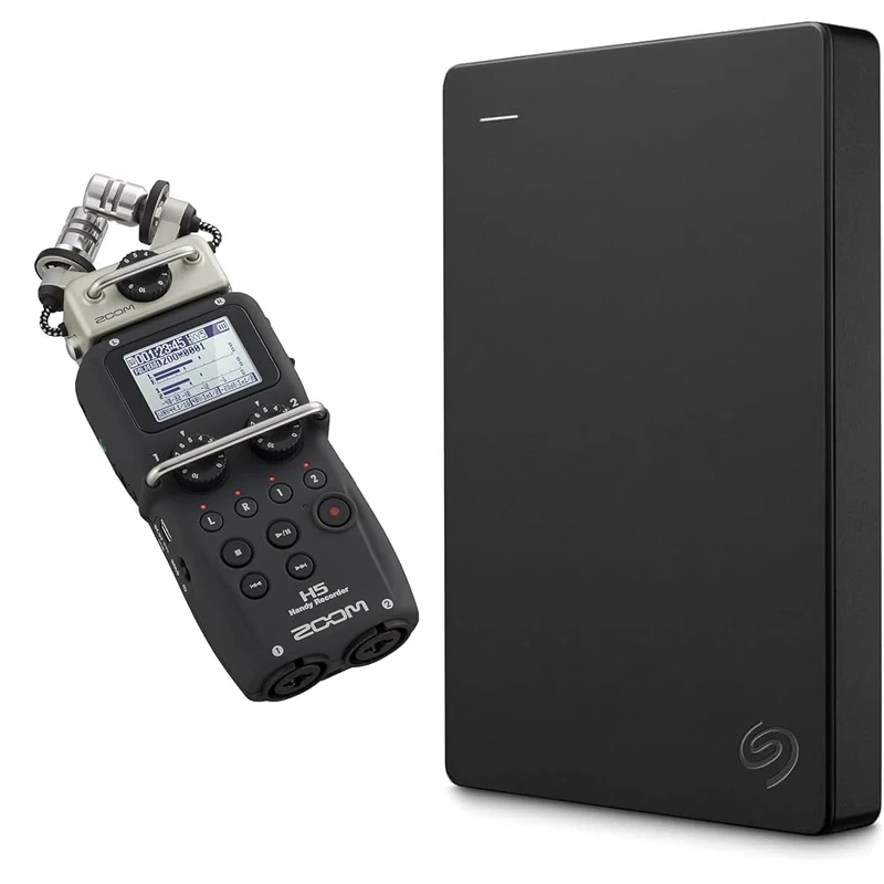 Zoom H5 4-Track Portable Recorder for Audio for Video, Music, and Podcasting, Stereo Microphones & Seagate Portable Drive, 2TB, External Hard Drive, Classic Black, for PC Laptop and Mac