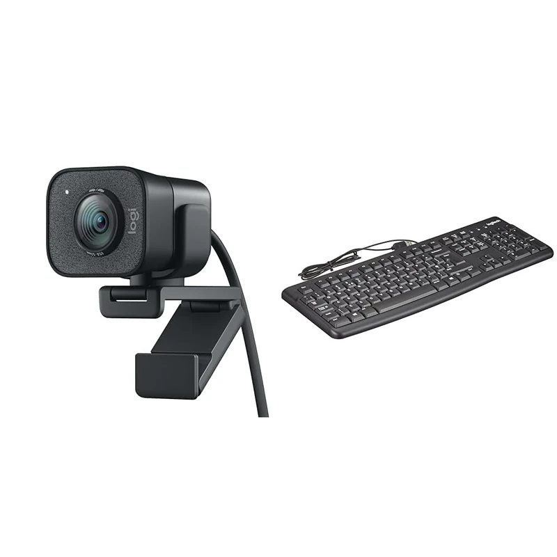 Logitech StreamCam – Live Streaming Webcam for Youtube and Twitch, Full 1080p HD 60fps & K120 Wired Business Keyboard for Windows or Linux, USB Plug-and-Play, Full-Size