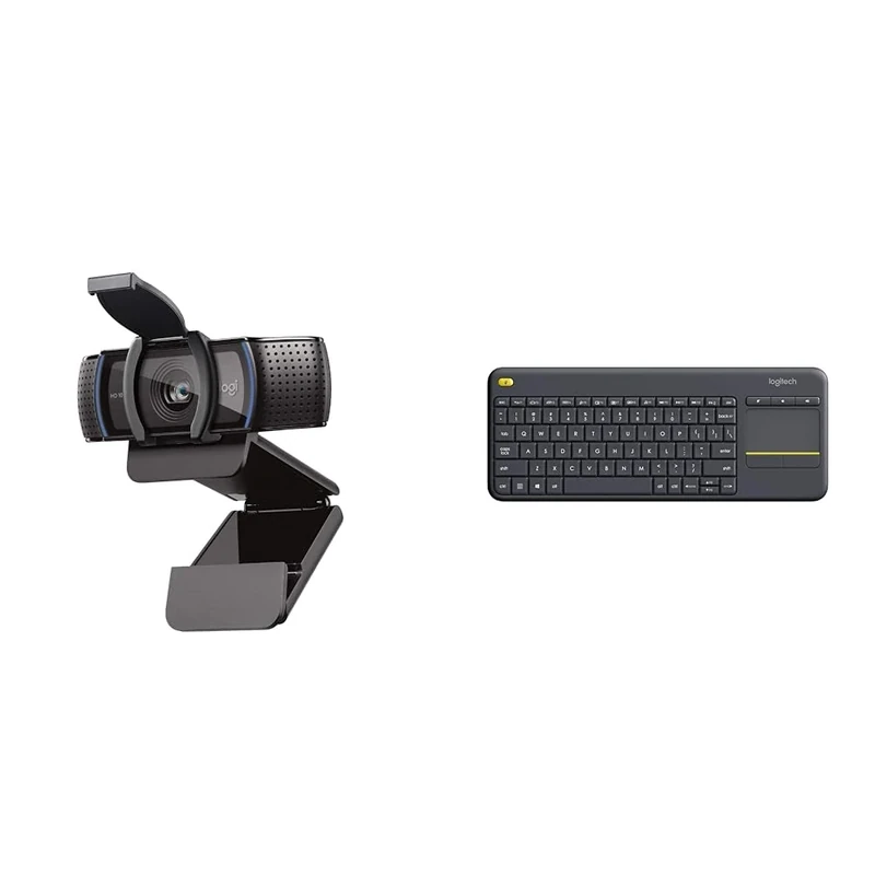 Logitech C920S HD Pro Webcam, Full HD 1080p/30fps Video Calling, Clear Stereo Audio & K400 Plus Wireless Touch TV Keyboard With Easy Media Control and Built-in Touchpad
