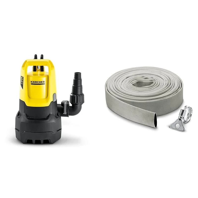 Kärcher SP 11.000 Dirt Submersible Pump, Flow Rate: 11,000 l/h, Immersion Depth: max. 7 m & 2.997-100.0 Gewebeschlauch Set Multicolored