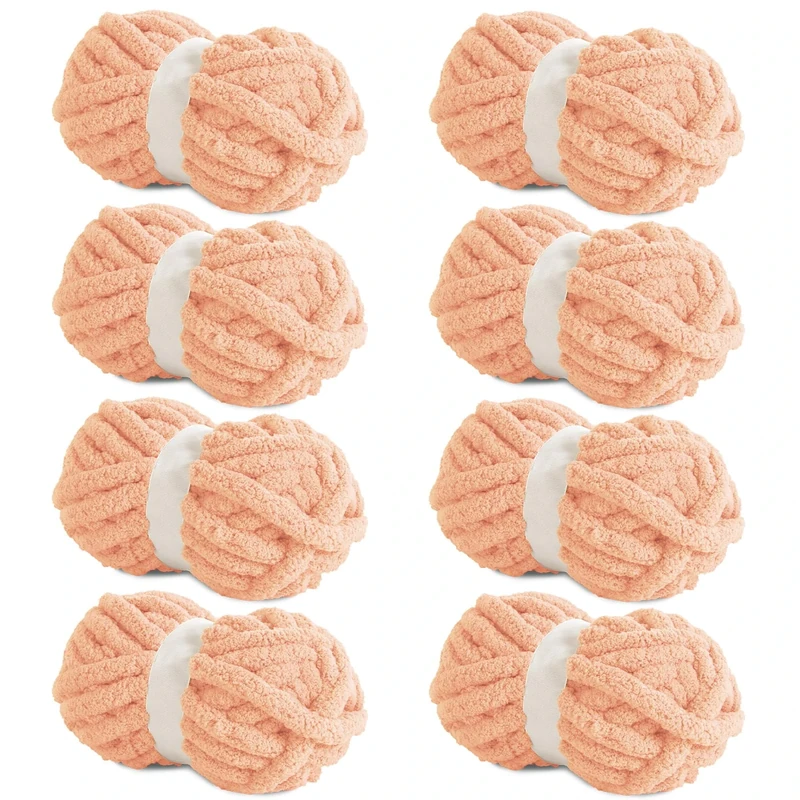 Hombys Apricot Pink Chunky Chenille Yarn for Crocheting & Knitting, Super Bulky Thick Fluffy Yarn, 8 Jumbo Packs (27 yds, 8 oz Each Skein)