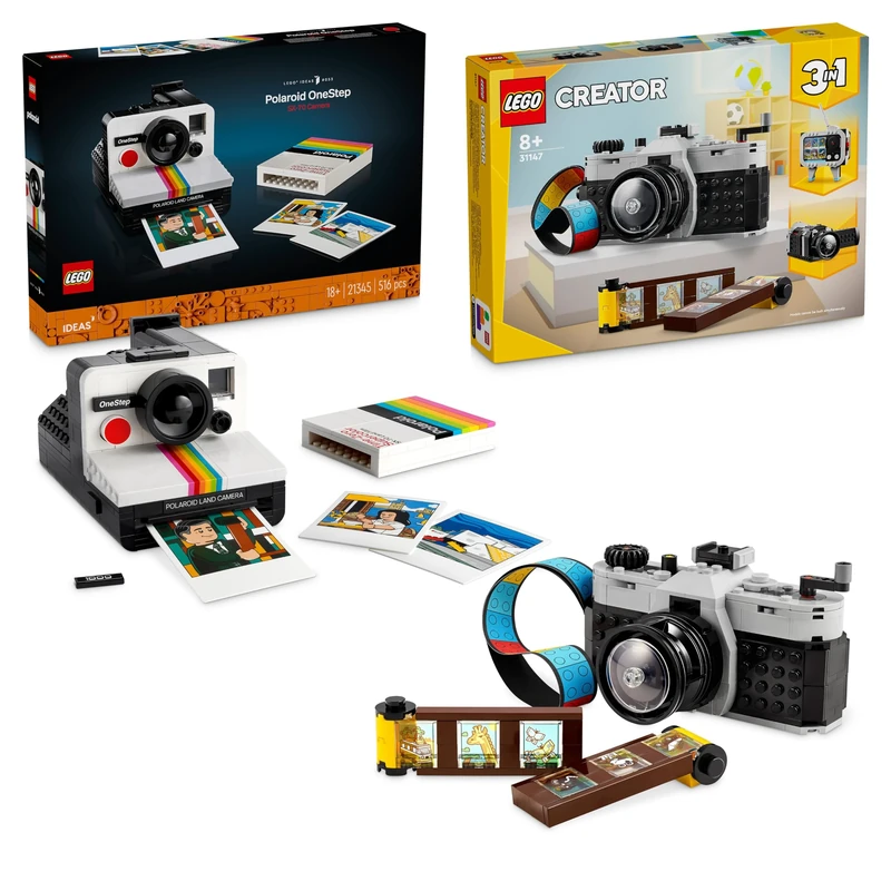 LEGO Ideas Polaroid OneStep SX-70 Camera + LEGO Creator 3in1 Retro Camera, Vintage Model Kit for Adults to Build, Photography Gifts for Men, Women, Boys, Girls & Teens, 21345 + 31147