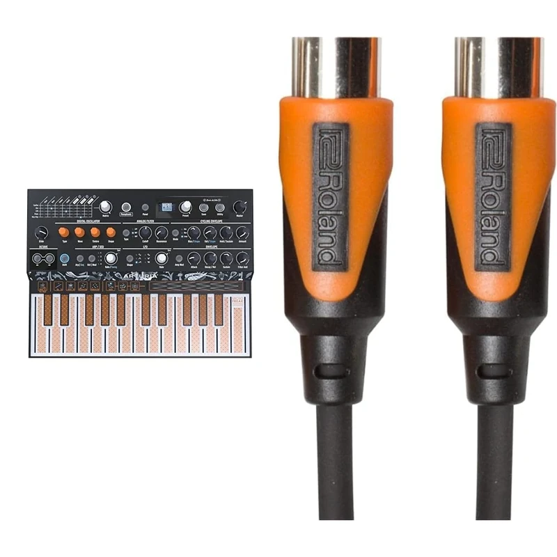 Arturia - MicroFreak Synthesizer Keyboard - 25-Key Hybrid Synth with PCB Keyboard, Wavetable & Roland Rmidi-B3 Black Series Midi Cable. Straight Din Connectors, 3Ft / 1M Length.