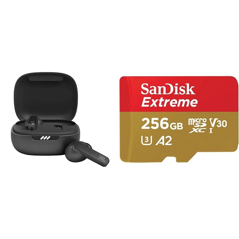 JBL Live Pro 2 TWS Earphones, In Ear, Noise Cancelling Bluetooth Earphones with 40 hours of Battery Life & SanDisk 256GB Extreme microSDXC card + SD adapter + RescuePRO Deluxe, up to 190MB/s