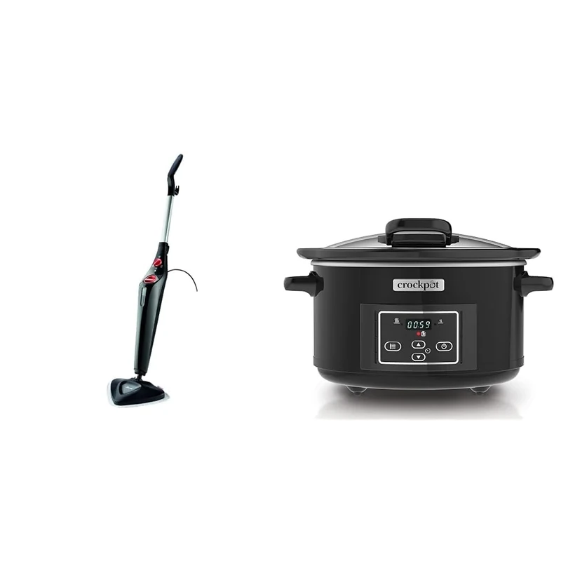 Vileda Steam Mop Plus, UK Version, Black, Efficient and Hygienic Cleaning for Floors & Crockpot Lift and Serve Digital Slow Cooker with Hinged Lid and Programmable Countdown Timer | 4.7 L