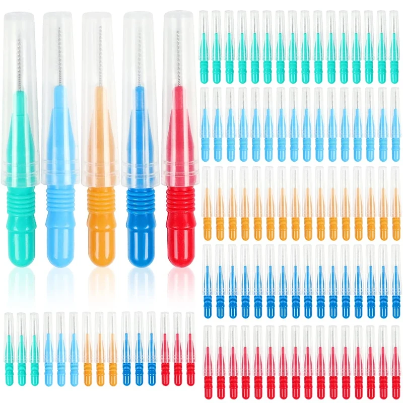 100 Pieces Interdental Brush,Toothpicks Tooth Flossing Head Oral Dental Hygiene Brush，Dental Brush Flosser for Cleaner Dental Floss Stick Tooth Cleaning Tool
