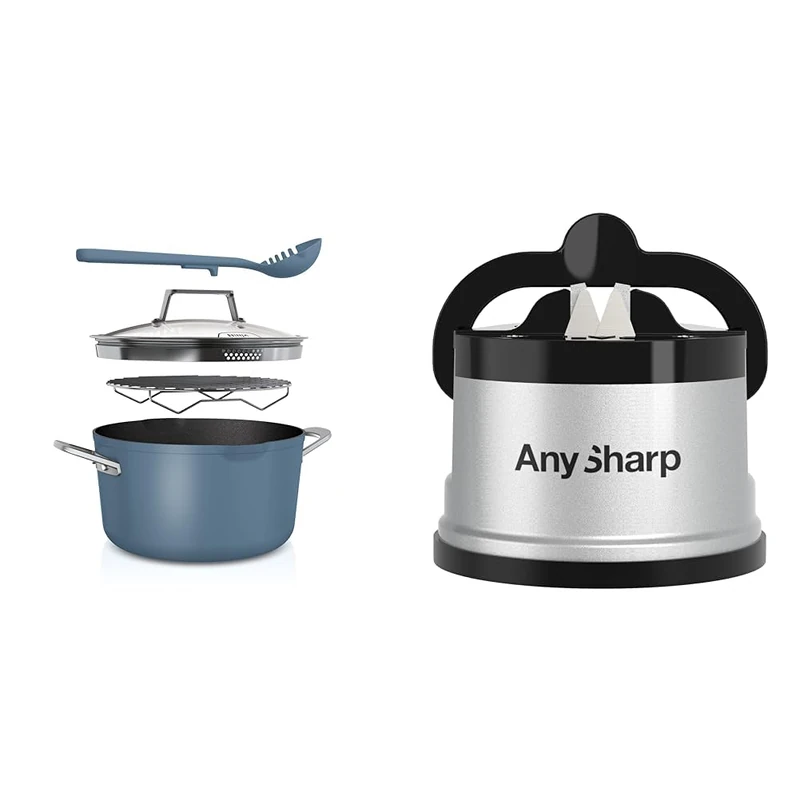 Ninja Foodi 8-in-1 PossiblePot with ZEROSTICK, Roasting/Steaming Rack, Strainer, Utensil, Glass Lid & AnySharp Knife Sharpener, Hands-Free Safety, PowerGrip Suction, Safely Sharpens All Kitchen Knives