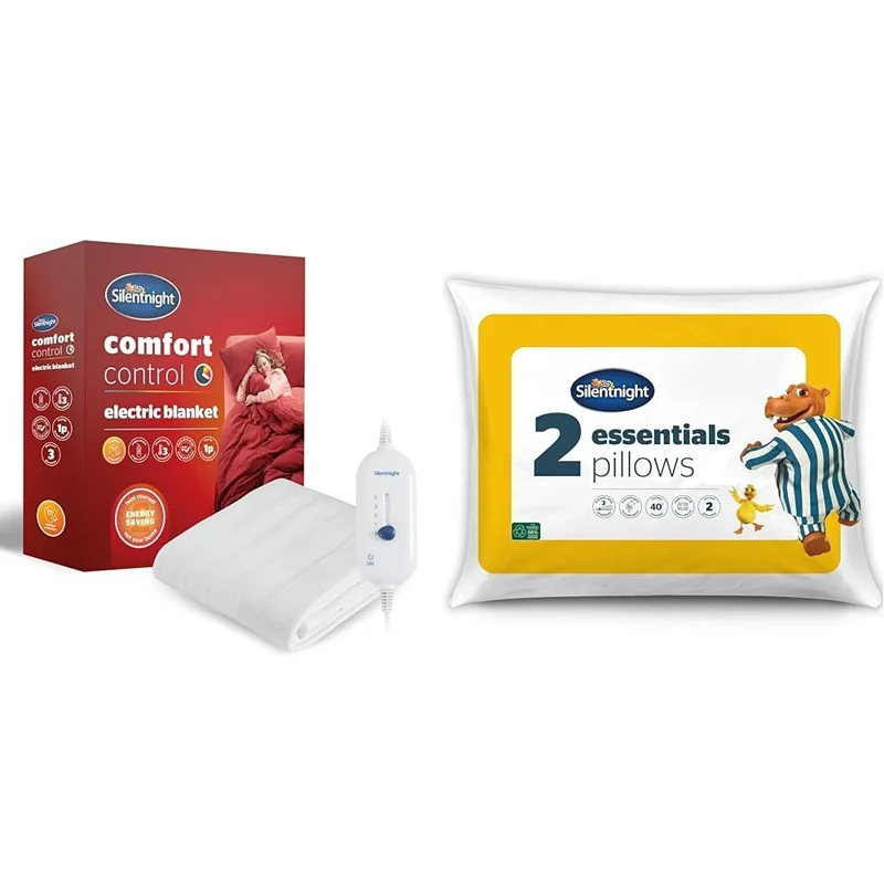 Silentnight Comfort Control Electric Blanket Double - Heated Electric Underblanket & Pillow, White, Pack of 2