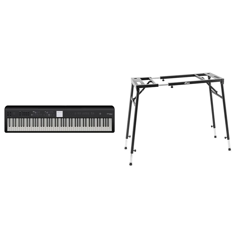 Roland FP-E50 Digital Piano | SuperNATURAL Piano & ZEN-Core Sound Engines | 88-Note Hammer-Action & TIGER KYS21-BK Adjustable Platform Keyboard Stand - Flat Top Stand for Keyboards and Mixers - Black