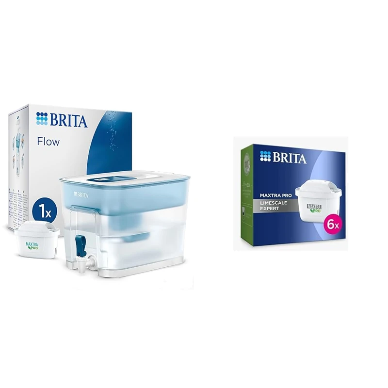 BRITA Flow XXL Water Filter Tank (8.2L) incl. 1x MAXTRA PRO All-in-1 cartridge & MAXTRA PRO Limescale Expert Water Filter Cartridge 6 Pack (NEW) - Original BRITA refill