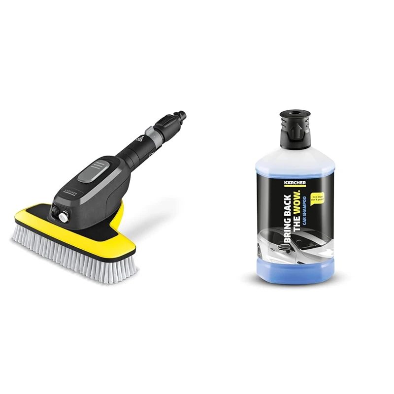 Kärcher WB 7 Plus 3-in-1 Corded Electric Wash Brush, 3 Functions: Foam Jet, High-Pressure Flat Spray Nozzle & 62957500 1 L, 3-in-1 Car Shampoo Plug and Clean, Pressure Washer Detergent