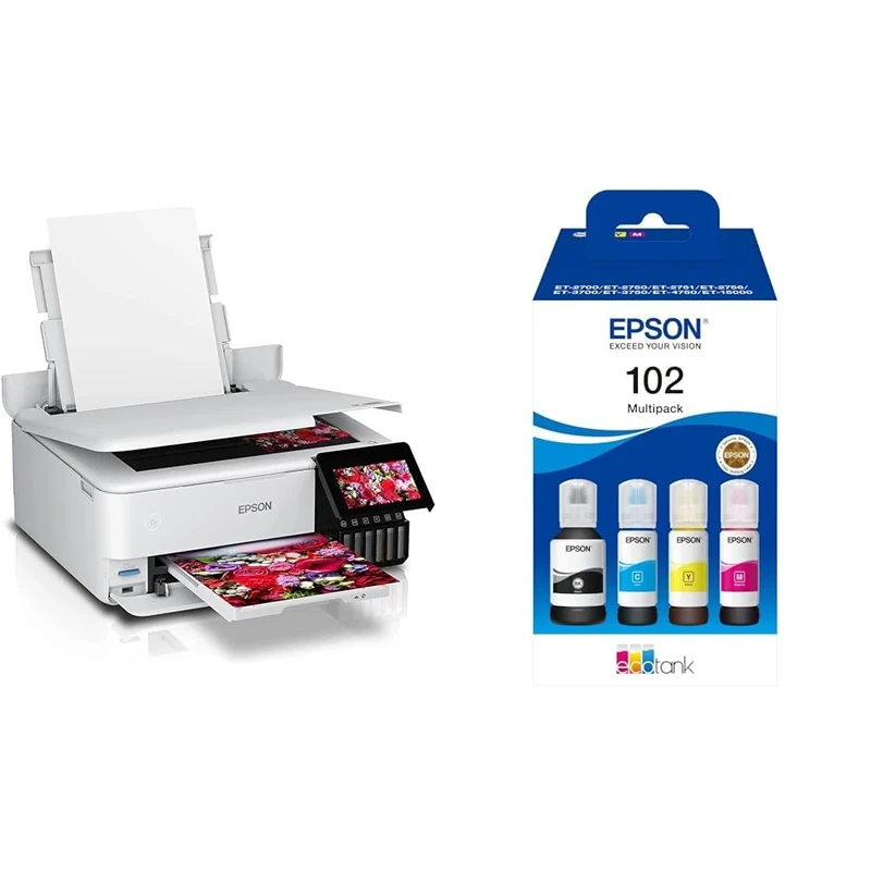 Epson EcoTank ET-8500 A4 Wi-Fi Ink Tank Photo Printer & EcoTank 102 Genuine Multipack Ink Bottles