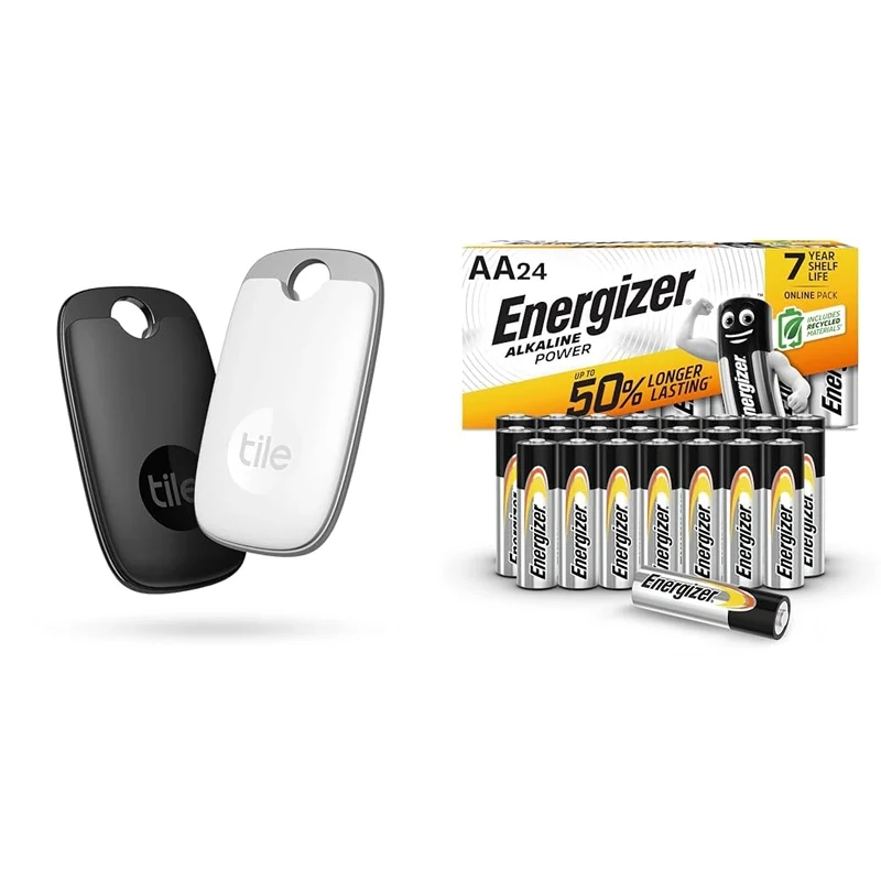 Tile Pro (2022) Bluetooth Item Finder, 2 Pack, 120m finding range, works with Alexa and Google Smart Home & Energizer AA Batteries, Alkaline Power, 24 Pack, Double A Battery Pack - Amazon Exclusive