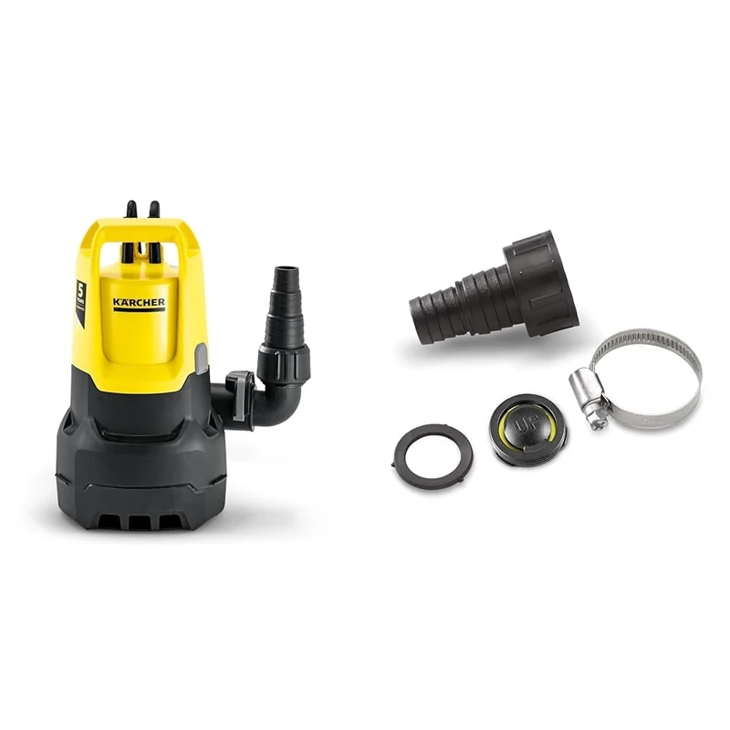 Kärcher SP 11.000 Dirt Submersible Pump, Flow Rate: 11,000 l/h, Immersion Depth: max. 7 m & 6.997-359.0 Anschluss (geeignet Fuer Saugschlauch 3/4 Zoll+ 1 Zoll)