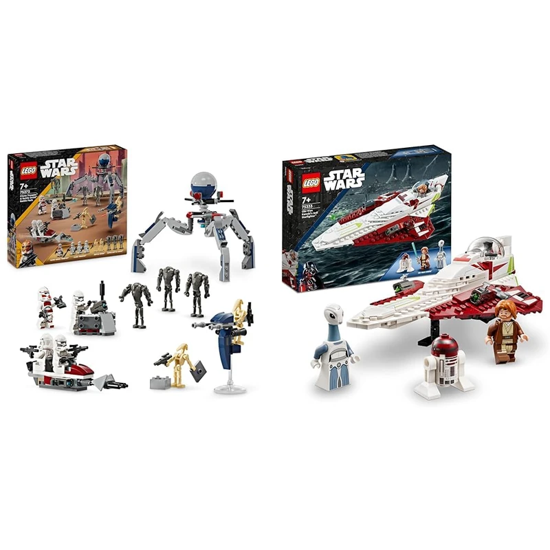 LEGO Star Wars Clone Trooper & Battle Droid Battle Pack Building Toys for Kids & 75333 Star Wars Obi-Wan Kenobi’s Jedi Starfighter, Buildable Toy with Taun We Minifigure