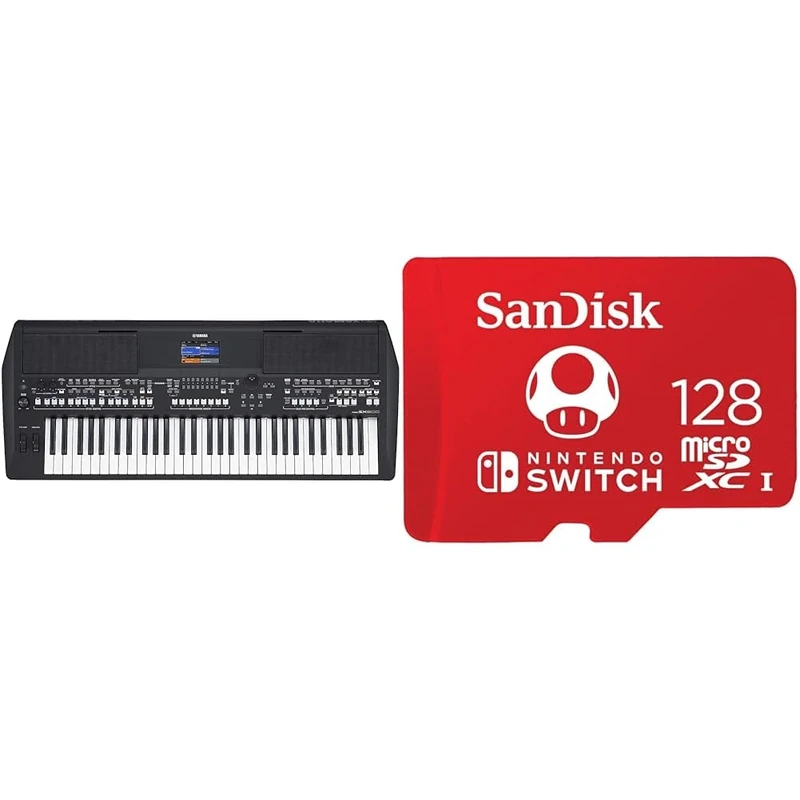 Yamaha PSR-SX600 Digital Keyboard - a Powerful Digital Workstation Keyboard with 61 Touch-Sensitive & SanDisk 128GB microSDXC UHS-I card for Nintendo Switch - Nintendo licensed Product