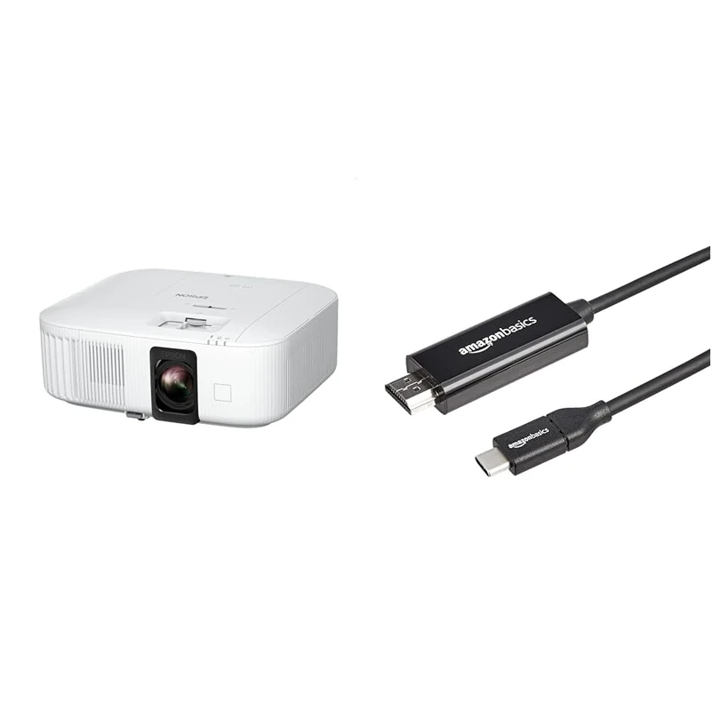 Epson EH-TW6150 4K PRO-UHD 2,800 lumen Projector & Amazon Basics USB-C to HDMI adapter cable (Thunderbolt 3 compatible) 4K, 30Hz - 1.83 metres, Black