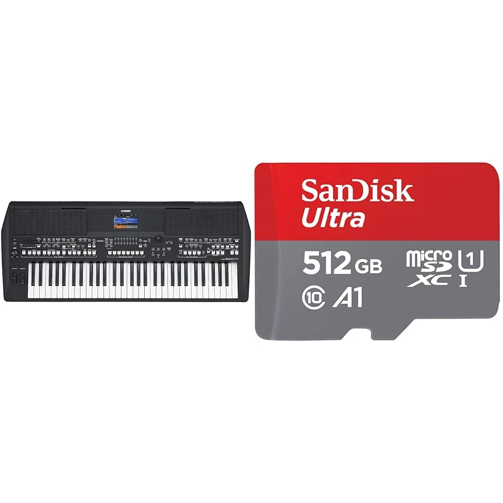 Yamaha PSR-SX600 Digital Keyboard - a Powerful Digital Workstation Keyboard with 61 Touch-Sensitive & SanDisk 512GB Ultra microSDXC card + SD adapter up to 150 MB/s with A1 App Performance UHS-I