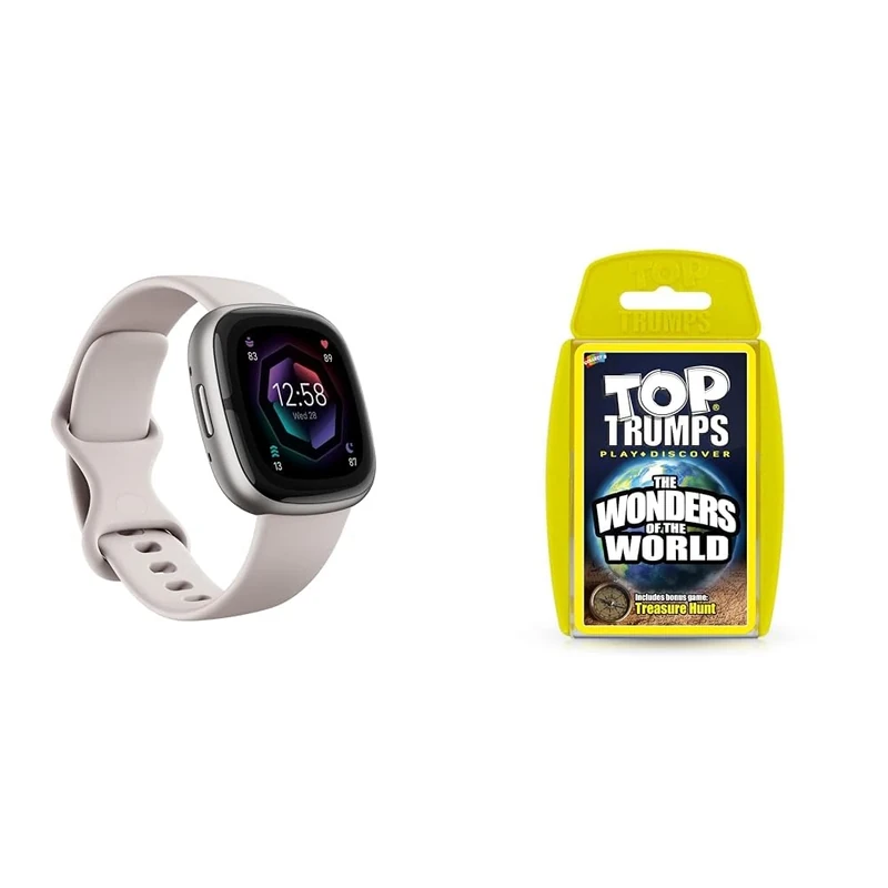 Fitbit Sense 2 Health and Fitness Smartwatch with built-in GPS,advanced features & Top Trumps Wonders of the World Classics Card Game, Discover interesting facts in this educational packed game - Image 1