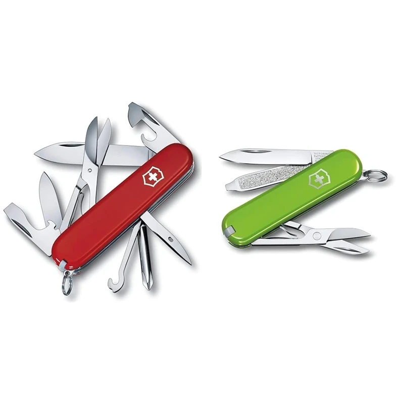 Victorinox Super Tinker, Swiss Army Knife, Medium, Multi Tool, 14 Functions, Blade, Bottle Opener & Unisex – Adult's Taschenmesser Classic SD Colors Pocket Knife, Smashed Avocado, 58 mm