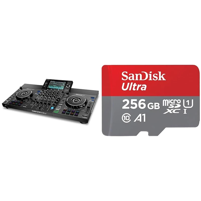 Denon DJ SC LIVE 4 - Standalone DJ Controller, 4-Channel Mixer, Amazon Music Unlimited Streaming & SanDisk 256GB Ultra microSDXC card + SD adapter up to 150 MB/s with A1 App Performance UHS-I