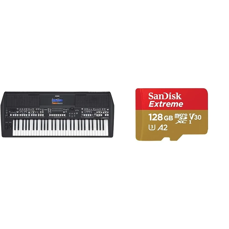 Yamaha PSR-SX600 Digital Keyboard - a Powerful Digital Workstation Keyboard with 61 Touch-Sensitive & SanDisk 128GB Extreme microSDXC card + SD adapter + RescuePRO Deluxe, up to 190MB/s