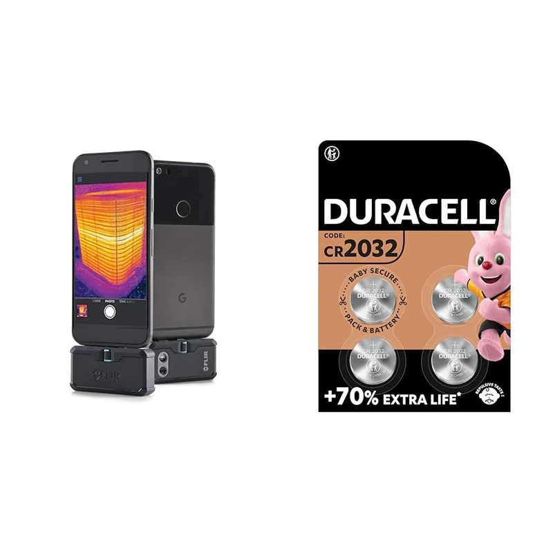 FLIR ONE PRO LT USB-C Thermal Imaging Camera & DURACELL 2032 Lithium Coin Batteries 3V (4 Pack) - Up to 70% Extra Life - Baby Secure Technology