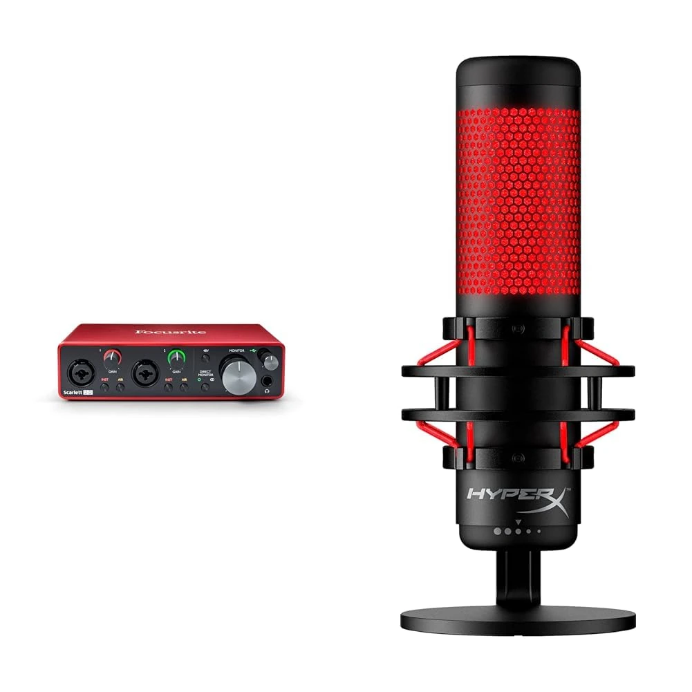 Focusrite Scarlett 2i2 3rd Gen USB Audio Interface & HyperX QuadCast – Standalone Microphone for streamers, content creators and gamers PC, PS4, and Mac