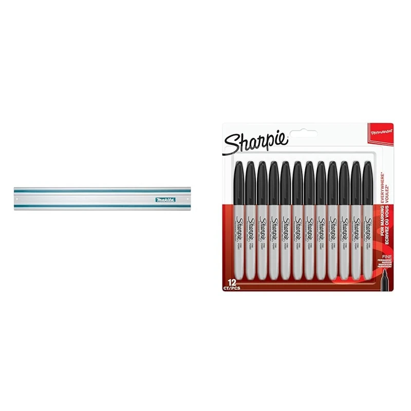 Makita 199141-8 1.5 Metre Guide Rail,Clear & Sharpie Permanent Markers | Fine Point for Bold Details | Black Ink | 12 Marker Pens